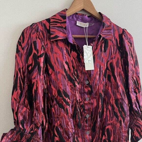 NWT Ramy Brook Printed Dina Bodysuit XS Red Top Metallic Whimsigoth disco - Picture 9 of 15